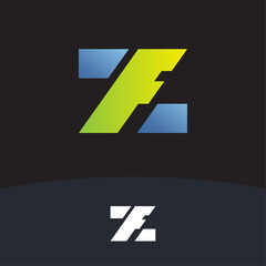 Letter ZF logo in simple and minimal style with blue and green gradient color