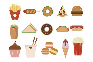 Set of fast food illustration. Flat design illustration. Fast food restaurant. Fast food menu.
