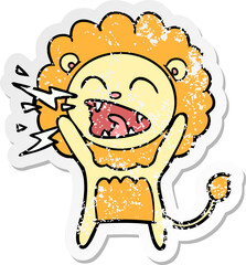 distressed sticker of a cartoon roaring lion
