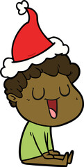 laughing line drawing of a man wearing santa hat