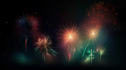 Naklejka premium Dark Holiday Firework Background. Illustration AI Generative.