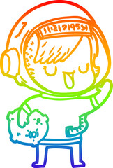 rainbow gradient line drawing cartoon astronaut woman