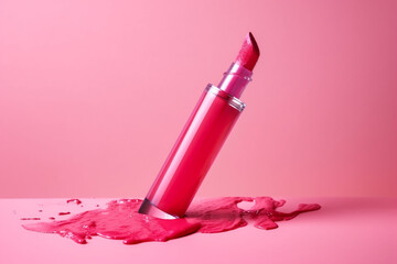 pink lipstick on pink background. generative ai 