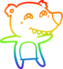rainbow gradient line drawing cartoon polar bear showing teeth