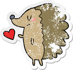 distressed sticker of a cute cartoon hedgehog