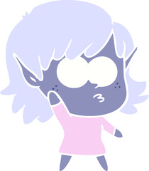 flat color style cartoon elf girl waving