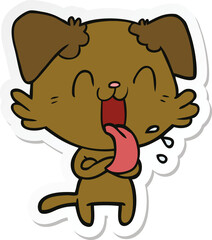 sticker of a cartoon panting dog