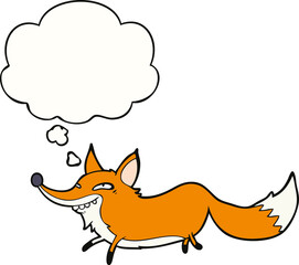 cartoon sly fox and thought bubble