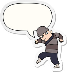cartoon sneaking thief and speech bubble sticker