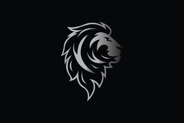 Angry Lion Head Black and Silver Logo, Sign, Vector Design