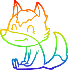 Obraz premium rainbow gradient line drawing friendly cartoon wolf