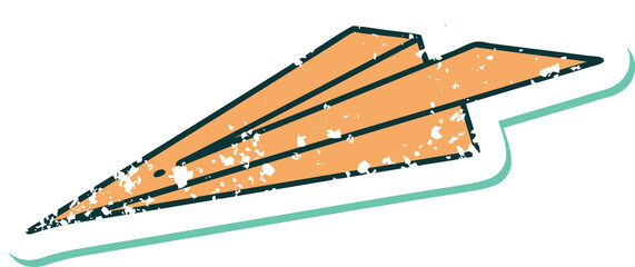 distressed sticker tattoo style icon of a paper aeroplane