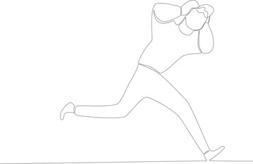 A man ran in fear while watching the building collapse. Earthquake one-line drawing