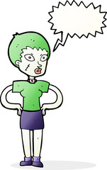 cartoon halloween girl with speech bubble