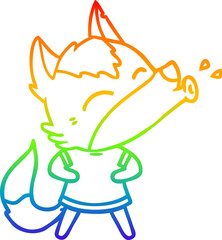 rainbow gradient line drawing howling wolf cartoon