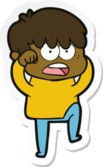 sticker of a worried cartoon boy