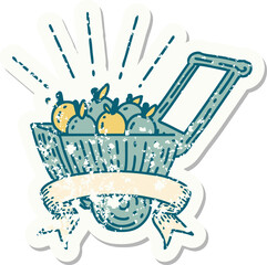 grunge sticker of tattoo style wagon of apples