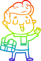 rainbow gradient line drawing happy cartoon man