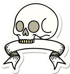 tattoo sticker with banner of a skull