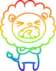 rainbow gradient line drawing cartoon angry lion