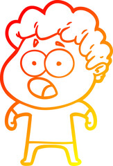 warm gradient line drawing cartoon man gasping in surprise