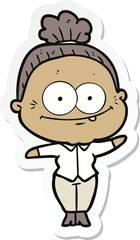 sticker of a cartoon happy old woman