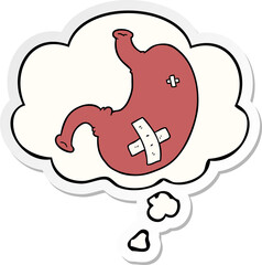 cartoon stomach and thought bubble as a printed sticker
