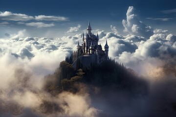 A Mystical Fairytale Fantasy: A Magic Castle Up High Above the Clouds, Generative AI