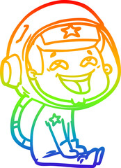 rainbow gradient line drawing cartoon laughing astronaut