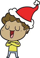 laughing line drawing of a man wearing santa hat
