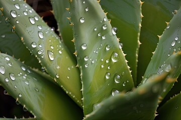 Nature Comes Alive - Macro Close-Up of Drip-Wet Aloe Vera Leaves. Generative AI