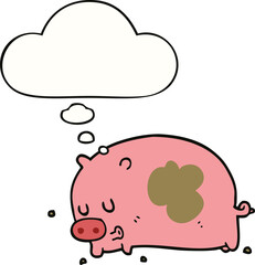 cute cartoon pig and thought bubble