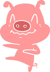 Obraz na płótnie Canvas nervous flat color style cartoon pig dancing