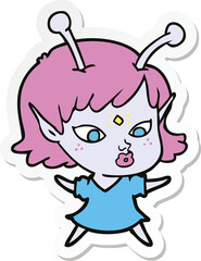 sticker of a pretty cartoon alien girl