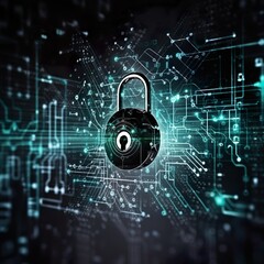 grapgic illustration of cyber security including a lock