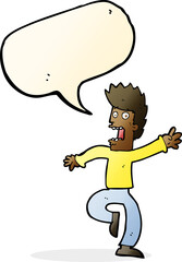 cartoon frightened man with speech bubble
