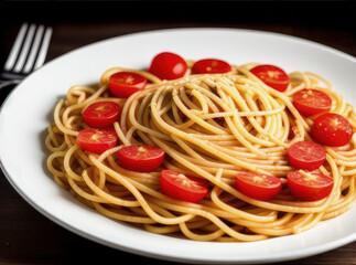 spaghetti with tomato slices