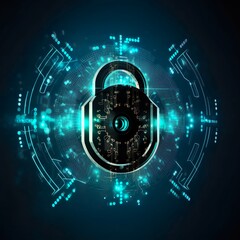 grapgic illustration of cyber security including a lock