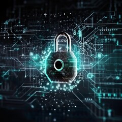 grapgic illustration of cyber security including a lock