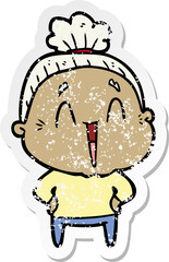 distressed sticker of a cartoon happy old lady