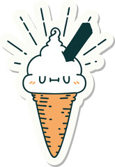 sticker of tattoo style ice cream character