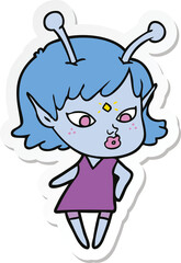 sticker of a pretty cartoon alien girl