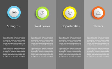 Swot infographic analysis template. Background with icon and Four colorful elements. Vector illustration
