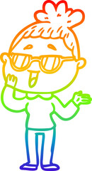 rainbow gradient line drawing cartoon happy woman wearing spectacles