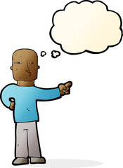 cartoon pointing man with thought bubble