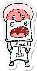 distressed sticker of a cartoon robot