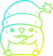 cold gradient line drawing cute cartoon penguin wearing christmas hat