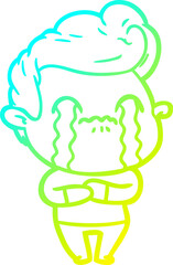 cold gradient line drawing cartoon man crying