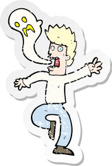 retro distressed sticker of a cartoon ghost leaving man