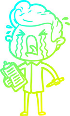 cold gradient line drawing cartoon crying man